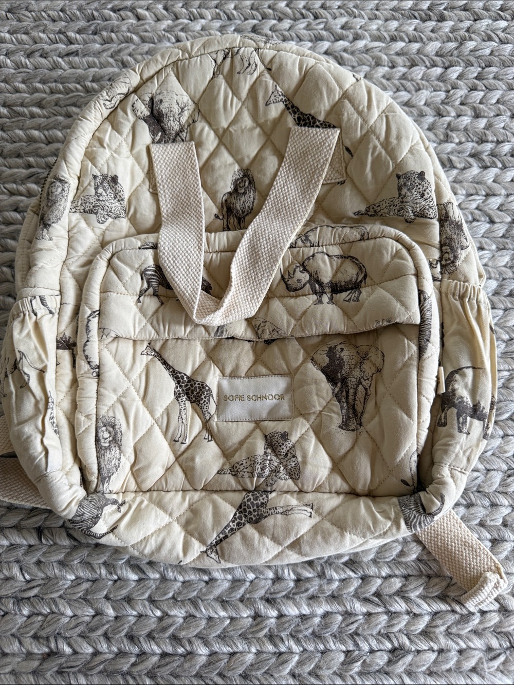 Cream Quilted Animal Print Backpack